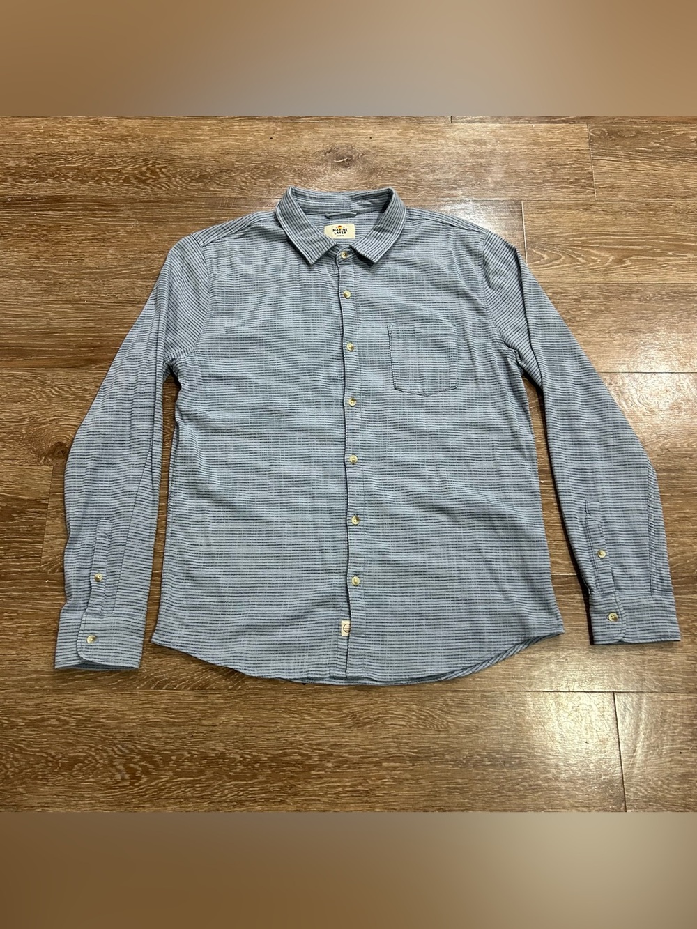 Marine Layer Men’s Medium Blue Striped Textured Button Up Shirt Long Sleeve